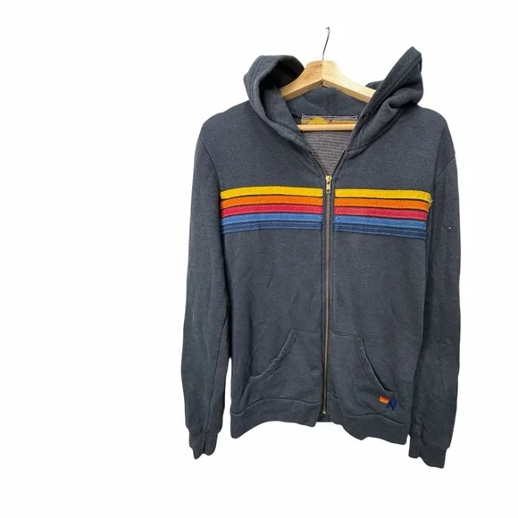 Aviator Nation Charcoal Zip-Up with Rainbow Stripes - Picture 1 of 9